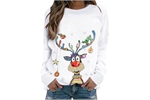 AMhomely Womens Christmas Sweatshirts Xmas Jumper Vintage Crewneck Long Sleeve Plaid Jumper Funny Graphic Letter Print Casual Blouse Tops Tunic Blouse to Wear with Leggings