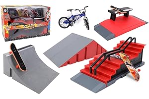 TROTTIFUN - Set de 3 Patinetas de Dedo, 4 Rampas y 1 Bicicleta - 031439 - Metal y Plástico - Skateboard - Dedo - Juguete para Niños - Cumpleaños - Regalo - Tabla de Rodillos - A Partir de 3 años