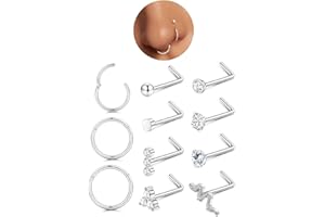 CASSIECA 11Pcs Piercing Nariz Acero Quirurgico Piercingnariz Aro Oro Plata 6/8/10mm Piercing Septum Pendientes Nariz para Mujer Hombre 18/20G