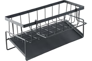 RUNDAGO 1 Pieza Organizador de Cocina de Acero Inoxidable, Organizador para Fregadero de Cocina, con Bandeja de Drenaje Automático, para Almacenamiento de Trapos, Esponjas y Otras Herramientas (negro)