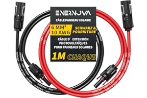 ENERNOVA Câble Solaire 4mm²/6mm², Câble Panneau Solaire 1/2/3/5/10/15/20M, IP67 Rallonge de Câble Solaire, Câble d'extension de Câble Solaire avec Connecteurs Mâles et Femelles pour Panneau Solaire(6mm² 1M)