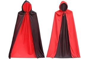 Abnaok Peleryna wampir 180 cm, peleryna z kapturem czarno-czerwona, kostium na Halloween, uniseks, peleryna z kapturem, dla dorosłych, dzieci, Cosplay, kostium na Halloween, kostium na Halloween