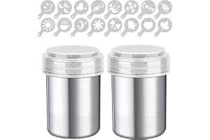 Hisdricus 2 Saupoudreuse Sucre Glace, Saupoudreuse Cacao,Tamis Farine,Avec un couvercle et un ensemble de moules à poudre, adapté pour le sucre glace, le cacao en poudre, le poivre, le paprika, etc