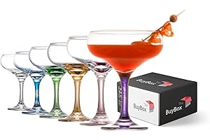 GOSOYO Set di 6 Bicchieri Colorati da Cocktail (9oz/270 ml). Bicchieri da Espresso Martini, Bicchieri da Margarita, Eleganti Bicchieri da Coupé e da Champagne, Vetreria a stelo lungo