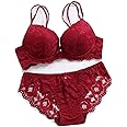 MORATER Designer Women's Lace Push-Up Bra and Panty Set - Underwired Solid Lingerie Baby Doll Bikini For Women & Girls (36, Maroon)