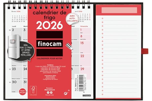 Finocam – Calendrier magnétique 2026 1 Mois par page Janvier – Décembre 2026 (12 mois) | Calendrier 2026 pour noter | Planificateur mensuel Neutre – Français