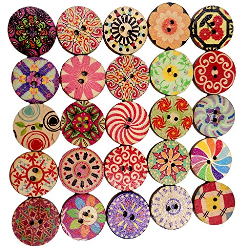 Gazechimp 100pcs Gemischte Rund Holz Knopf zwei Löcher Holz Knöpfe Kleidung Deko DIY Basteln Nähen 20mm