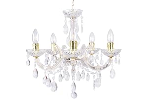 LITECRAFT Marie Therese Chandelier Ceiling Light Crystal Effect 5 Arm - (Gold)
