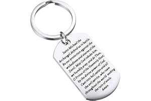 FEELMEM Religious Gift Saint St Michael the Archangel Prayer Protect Us Dog Tag Pendant Keychain(silver)