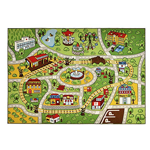 FLOWood Alfombra para niños Alfombra tapete de juego para autos de juguete, Alfombra para auto grande Alfombra con respaldo antideslizante, Alfombra educativa para niños con caminos y automóviles