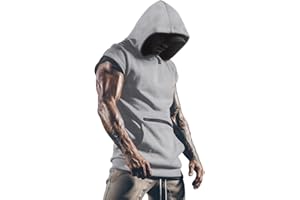 Lomon Herren Tank Top Ärmelloser Muskelshirt Workout Sport Fitness Hoodie Unterhemden mit Handytaschen