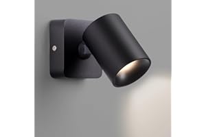 AWEKLIY Faretto da Parete orientabile, LED 5W Applique da Parete, Girevole a 350° Lampada da Comodino, 3000K Bianco Caldo, Spot da Parete Alluminio, per Camera Scale Soggiorno Cucina Hotel, Nero