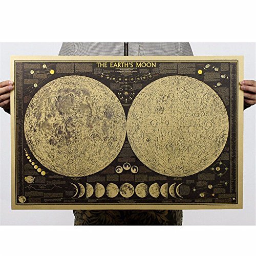 Large Vintage Retro Paper Earth's Moon World Map Poster for Stargazer Fabulous Wall Sticker for Bar Cafe Home Living Room Decoration GS685 by LAVERTON