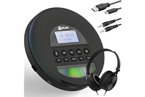 KLIM Nomad - Portable CD Player with Long-Lasting Battery - with Headphones - Radio FM - Compatible MP3 CD Player Portable - TF Card Radio FM Bluetooth - Ideal for Cars - Black