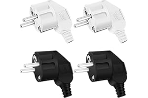 YCZCHE14 Enchufe Europeo 4 Piezas Enchufe Desmontable Macho Enchufe De Seguridad Exterior Enchufe Europeo Plástico 250V (16A) Enchufe Schuko Para Cable De 8-10 Mm, Ip20 Para Uso Interior, Negro/Blanco