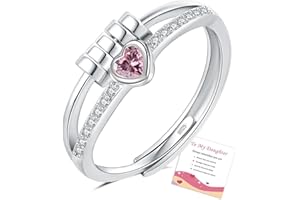 YOEE Sterling Silver/Gold Plated Heart Fidget Ring for Daughter, Adjustable Anxiety Rings with Cubic Zirconia, Daughter Ring Jewellery Gifts from Mum & Dad for Birthday Christmas