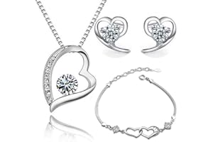 Crystalline Azuria Cuore Gioielleria Parure Cristalli di Zirconi Cuore Collana Orecchini a Lobo Bracciale 18K Bianco Placcato Oro per Donne e Bambina