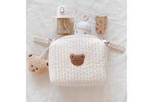 YOUIHOM Trousse Sac à Langer Bébé Ourson Petit Fourre-tout Sac à Main Maman Trousse à Langer Portable Poussette Shopping Voyage Pochette Rangement Sac Beige Organiseur Enfant Fille Garcon Cadeau (bear 1)