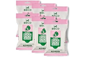 Beco Dog Wipes - 6 Travel Packs of 20, Coconut Scented, For Paws, Body & Bum, Plant-Based Grooming Wipes