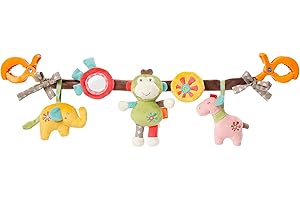 Fehn Kinderwagenkette Spielzeug Safari – Baby Mobile Kette mit niedlichen Figuren zum Aufhängen an Kinderwagen, Babyschale oder Kinderbett – Kinderwagen Zubehör für Babys und Kinder ab 0+ Monaten