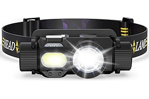 Lsnisni Torcia Frontale LED Ricaricabile 1 Pezzi, Lampada Frontale USB con Sensore Movimento, 2000 Lumens, Magnete e Clip, Potente 5 Modalità, IPX4 Impermeabile per Campeggio, Corsa, Pesca