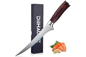 DiiHAUZZ Couteau à Filet, Couteau à Fileter Japonais 18cm, Couteau à Désosser Poisson Professionnel en Acier à Haute Teneur en Carbone, Lame Ultra Tranchante à Haute Dureté, Manche Ergonomique