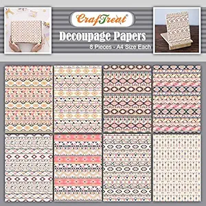 CrafTreat Texture Decoupage Paper for Art and Craft - Aztec - 8 Pcs - Size A4 ,multicolor