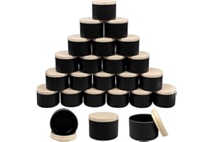 XAZTR 24 Pack Candle Tins, 8 oz/240 ml Empty Candle Jars with Lids Bulk Metal Candle Containers for Making Candles Arts & Crafts Storage and DIY Gifts (Black and Wood Grain)