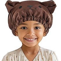 Lolalet Kinderslaapmuts van zijde, zachte elastische bonnet voor krullende meisjesvlechten, Beertje, One size