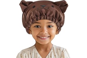 Lolalet Bonnet de Nuit Enfants en Satin, Bonnet Satin Cheveux Nuit Enfant Élastique Réglable, Style d'oreilles d'animaux Mignons pour Enfants de 5 à 12 Ans