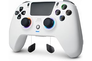 DoJoZone Mando Inalámbrico Compatible con PS4/Pro/Slim, Bluetooth Gaming Mandos con Hall Effect Joysticks(Sin Drift)/Trigger, Luz RGB, Doble Vibración, Detección 6 Ejes, Botones Programables, Blanco