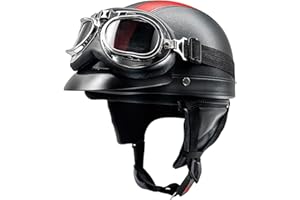 LPXPLP Moto Casque Jet Bol Vintage ECE Homologué Casque Moto Jet avec Lunettes pour Scooter Chopper Casque De Moto Homme Et Femme Helmets Pilot Retro, Demi-Casque D'Été H,54-62CM