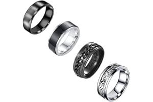 VELESAY 4PCS Set Anello Uomo Acciaio Inossidabile Drago Celtici Nero Anello Vintage Catena Anelli Punk Gotico Set Anelli Acciaio Donna Anello Uomo Nero