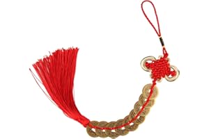 fatteryu Chinese Knot Feng Shui Lucky Wealth 3/6/8/9/10 Coins For Home Car Hanging Tassel-9Coins