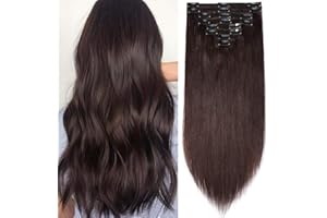 SEGO Clip in Extensions Echthaar Haarverlängerung Haarteil Doppelt 8 Teile hitzebeständig glatt Dunkelbraun#2 24"(61cm)-170g
