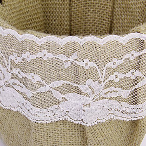 Vintage Sackleinen Jute Spitze Bow rustikale Hochzeit Blumenmädchen Korb - 7