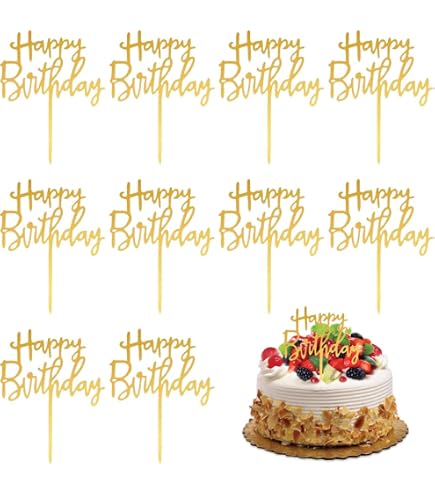 YUBBYSTU 10 Pièces Topper Happy Birthday, Acrylique Cupcake Topper Joyeux Anniversaire, différentes formes pour faire briller les gâteaux d' anniversaire (Or YUBBYSTU 10 Pièces Topper Happy Birthday, Acrylique Cupcake Topper Joyeux Anniversaire, différentes formes pour faire briller les gâteaux d' anniversaire (Or