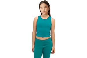 Lilax Girls' Double Lined Sleeveless Basic Crop Tank Top (Teal, 10)