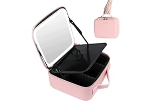 YOPYUENN Kosmetiktasche mit Spiegel und licht，tragbare Reise Kosmetiktasche mit led Spiegel，wasserdichte, helligkeitsverstellbare schminktasche mit Make-up-Pinsel-Aufbewahrungstasche