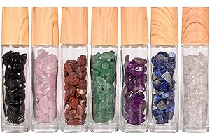 HOLZSAMMLUNG VolksRose 7 Flacons Roll-On à Huiles Essentielles 10ml avec Pierres Naturelles - Flacons Roll-on en Verre Rechargeable avec Roller des Pierres Précieuses pour Aromathérapie, Parfums DIY et Massage