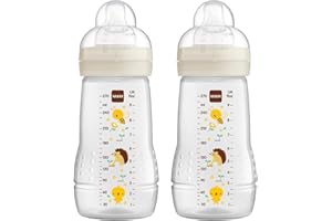 MAM Easy Active Trinkflasche im 2er-Set (270 ml), Baby Trinkflasche inklusive MAM Sauger Größe 1 aus SkinSoft Silikon, Milchflasche mit ergonomischer Form, 0+ Monate, Biene/Igel