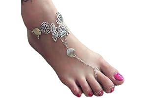 TseenYi Sandali A Piedi Nudi Cavigliere Bracciale Punk Disc Toe Cavigliera Nappa Sandali A Piedi Nudi Catena Moda Cavigliere Da Spiaggia Gioielli Donne e Ragazze (Argento 1 Pz)