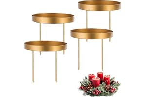 CADIMUS 4 Stück Kerzenhalter Adventskranz Gold, 8,5cm Kerzenhalter Metall, Kerzenständer mit Spitzen, Kerzenteller für Adventskranz Stumpenkerzen Tischdeko, Partydekoration, D2