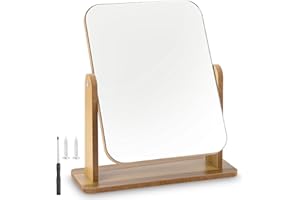 Zhufas Standspiegel Klein Stehend Stehend Holz Makeup Spiegel Tischspiegel 360 Grad Drehung Holz Tischspiegel 25 X 22CM für Schminktisch Schreibtisch, Schlafzimmer, Badezimmer
