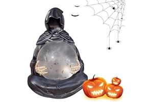 GENERIC The Death God's Crystal Ball – LED Light Grim Reaper Water Globe Halloween Decor | Gothic Liquid Motion Glitter Water Globe, Black Reaper Snow Globe Table Decor for Home Party (B)