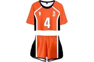 YIMIAO Niña Mujer Haikyuu Karasuno manga corta Conjuntos Hinata Shoyo Impresión de Anime 3D Traje de Moda de Cosplay Camiseta y Pantalones cortos