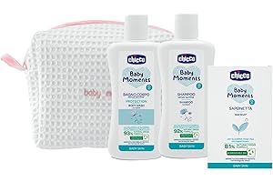 Chicco Baby Moments Set Igiene Neonato, Set Comprende Bagno Corpo, Shampoo E Saponetta, Adatto Per Pelli Sensibili Dei Bambini, BeautyBauty Bag con Zip, Idea Regalo, Cofanetto Regalo, 0 Mesi+