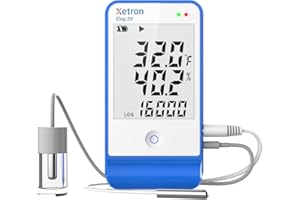Xetron Registrador Datos Temperatura Humedad Reutilizable, Data Logger Temperatura Humedad con Sonda Duales y Pantalla LCD Grande, Hasta 16000 Puntos & Informe Automático en PDF, Elog20