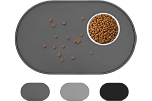 LDYOEN Napfunterlage Hund Katzen - Hundenapf Unterlage Katzennapf Unterlage aus Silikon - Hunde Katzen Futtermatte wasserdichte und rutschfeste - Fressnapf Unterlage Groß 48x30cm - Dunkelgrau