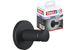 tesa MOON BLACK handdukskrok - 37 mm x 37 mm x 36 mm | Rund badrumskrok för väggmontering utan borrning - mattsvart, av pulve